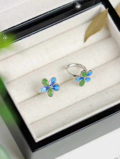 Anting Bunga Jasper Alami yang terbuat dari 925 Perak Berenamel untuk gaya yang indah Pengiriman dan pajak sudah termasuk.