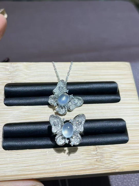Set Kupu-kupu Giok Alami dari 925 Perak & nbsp; Ukuran 8 * 6mm Giok halus dan hangat Termasuk ongkos kirim dan pajak