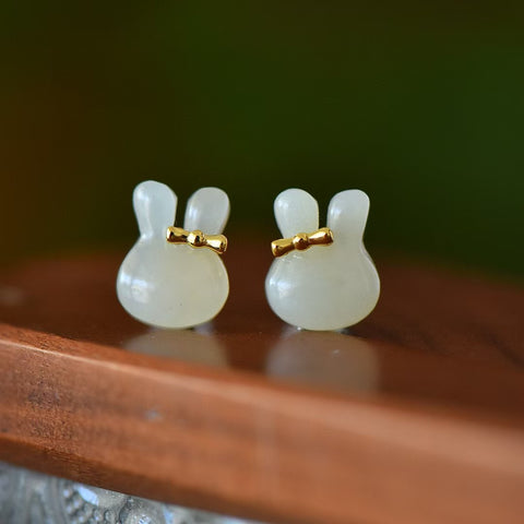Anting kelinci giok Hetian perak sterling 925 🐰(kotak pengiriman + sertifikat) Spesifikasi ukuran: 10*12 mm, Termasuk pajak pengiriman ( 2897-2# )
