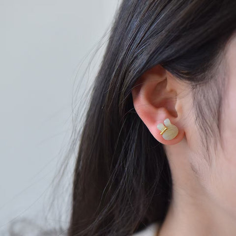 Anting kelinci giok Hetian perak sterling 925 🐰(kotak pengiriman + sertifikat) Spesifikasi ukuran: 10*12 mm, Termasuk pajak pengiriman ( 2897-2# )