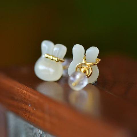 Anting kelinci giok Hetian perak sterling 925 🐰(kotak pengiriman + sertifikat) Spesifikasi ukuran: 10*12 mm, Termasuk pajak pengiriman ( 2897-2# )