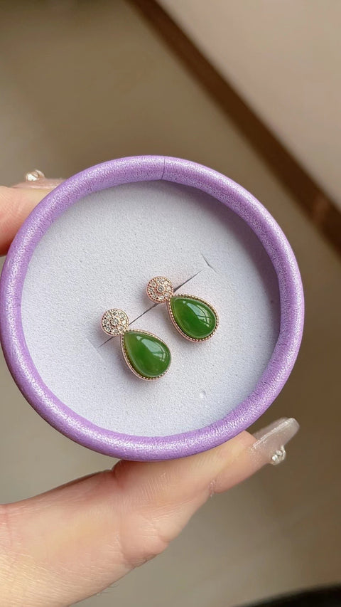 Anting jasper alami, bahan lubang tua, kepala penuh air, tatahan perak 925, spesifikasi 9✖️6, termasuk pajak pengiriman