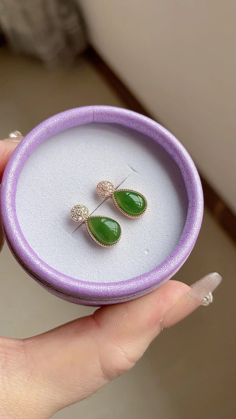Anting jasper alami, bahan lubang tua, kepala penuh air, tatahan perak 925, spesifikasi 9✖️6, termasuk pajak pengiriman