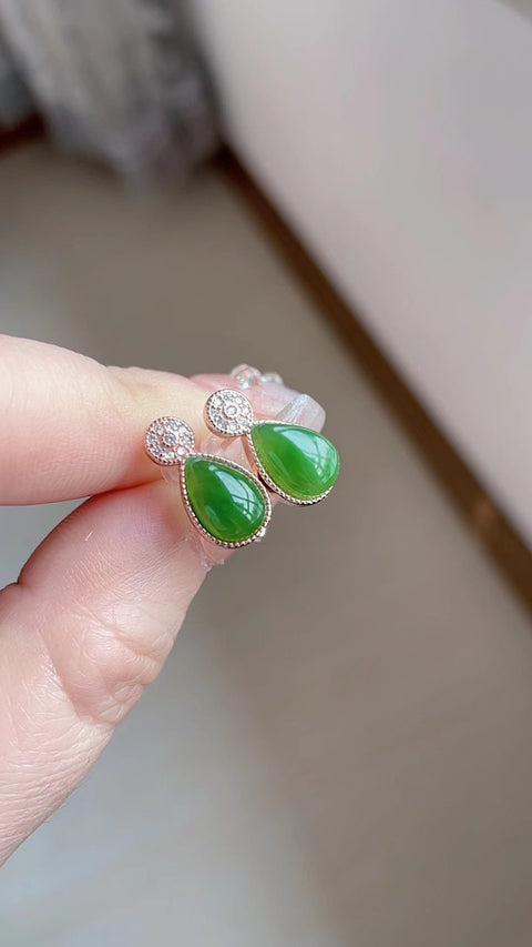 Anting jasper alami, bahan lubang tua, kepala penuh air, tatahan perak 925, spesifikasi 9✖️6, termasuk pajak pengiriman