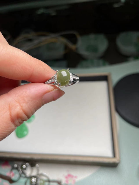 Cincin giok Hetian alami 💍Bahan tambang tua, dasar halus dan hangat, sudah termasuk pajak pengiriman