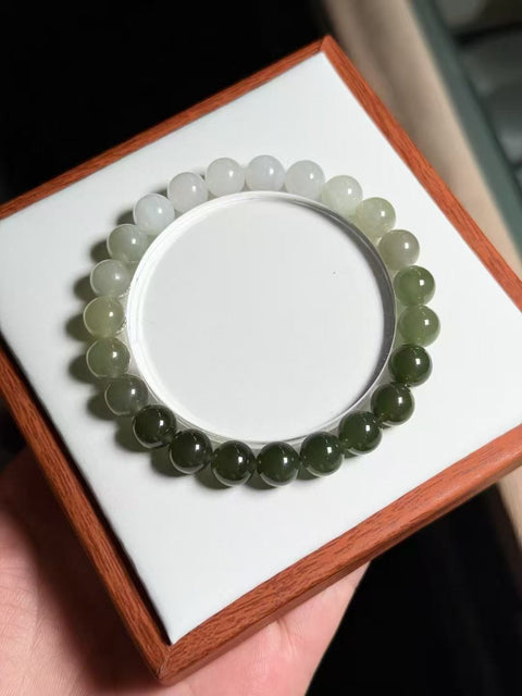 Gelang gradien air bening giok Hetian, sederhana dan elegan, modis dan serbaguna, segar untuk dikenakan, ukuran sekitar: 8 mm, termasuk pajak pengiriman