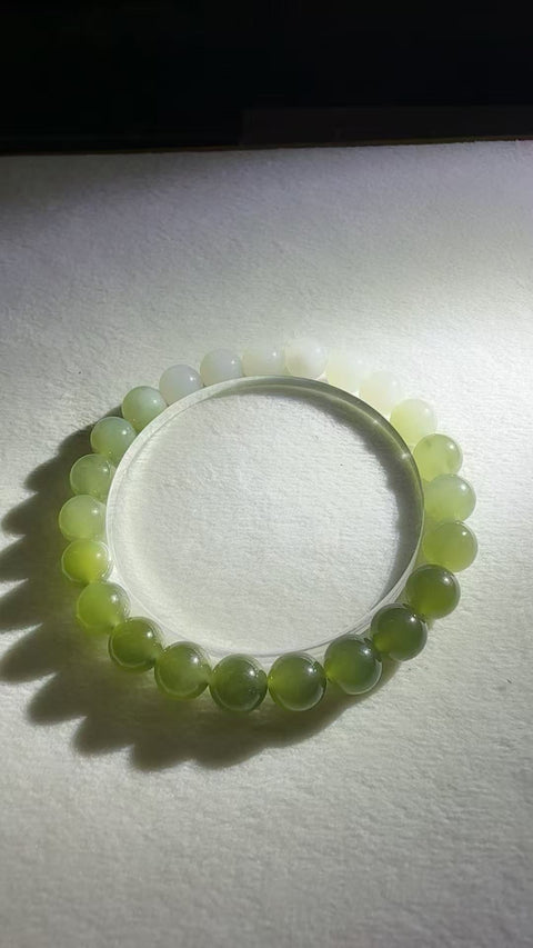 Gelang gradien air bening giok Hetian, sederhana dan elegan, modis dan serbaguna, segar untuk dikenakan, ukuran sekitar: 8 mm, termasuk pajak pengiriman