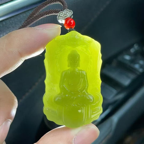 Liontin Buddha Giok Hetian Alami Ukiran Tangan Ukuran 32.8 * 52.9mm Giok halus dan hangat Termasuk ongkos kirim dan pajak