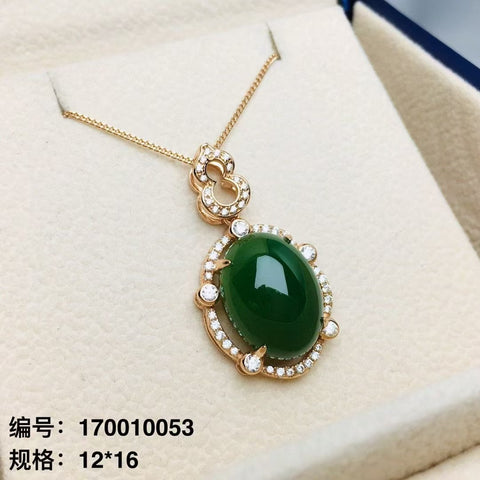 10053 Kalung Jasper Alami Ukuran 12 * 16mm Ditetapkan dalam Gaya Giok Halus 925 Perak Termasuk pajak pengiriman.