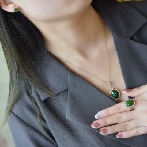 Set Natural Jasper 925 Perak 10052-1 12075-1 11383-1; Giok halus dan hangat, gaya yang indah, sudah termasuk pajak pengiriman.