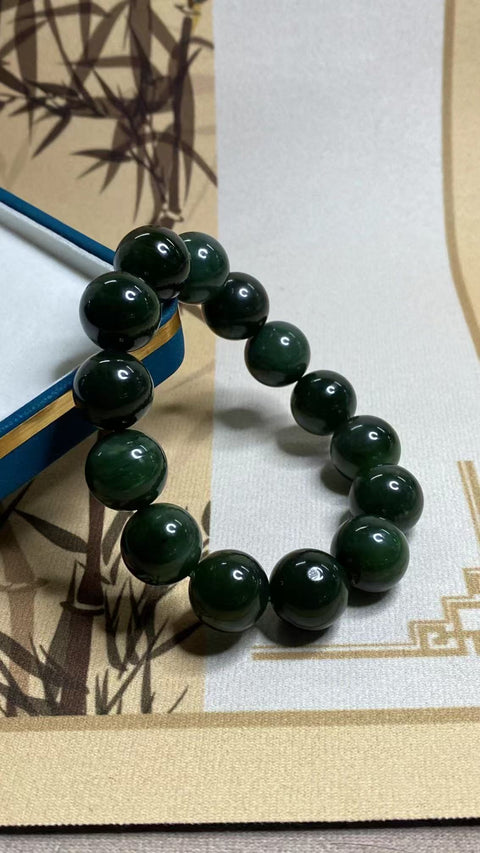 Giok Giok Tusuk Sate Giok Manik-manik Cui Hetian Alami Ukuran 16mm Giok halus dan hangat, gaya yang indah.