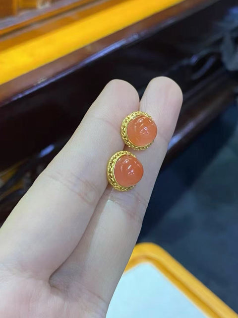 Anting-Anting Terapung Es Nan Hong Alami yang terbuat dari perak 925, ukuran sekitar 8mm, batu giok yang halus dan hangat, gaya yang indah, sudah termasuk pajak pengiriman.