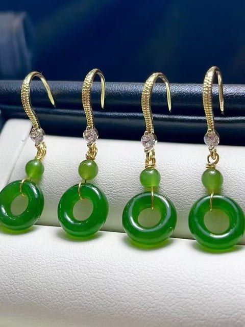 Anting Donat Jasper Alami dari bahan berlapis emas 14 karat, dengan bahan sebening es, bahan tua, warna hijau bayam, gaya elegan, sudah termasuk ongkos kirim dan pajak.
