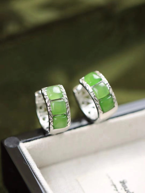 Anting Jasper Alami Giok yang bersih, halus dan hangat Indah dan elegan dengan tatahan perak 925 Model desain khusus Dibuat dengan tangan Termasuk pajak pengiriman