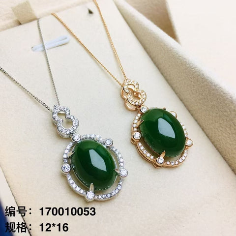 10053 Kalung Jasper Alami Ukuran 12 * 16mm Ditetapkan dalam Gaya Giok Halus 925 Perak Termasuk pajak pengiriman.