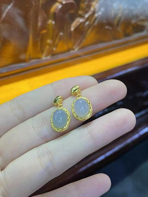 Anting-anting Giok Hetian Jade Smokey Ungu Alami yang terbuat dari perak 925 Ukuran 9 * 7mm Giok halus dan hangat, gaya yang indah sudah termasuk pajak pengiriman.