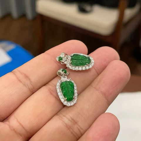 Set Kalung Daun Giok Alami dari perak 925, gaya yang indah, tekstur halus dan hangat, sudah termasuk pajak pengiriman.