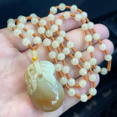 Liontin Tas Uang Giok Hetian Alami & nbsp; Ukuran Batu Utama 38.6 * 24.6mm Ukuran Manik-manik 6mm Kualitas Giok Gaya Halus dan Hangat Sudah termasuk pajak pengiriman.